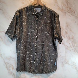 Huntington Grey Casual Button Down Short Sleeve Beach Surf Palm Shirt Men's L